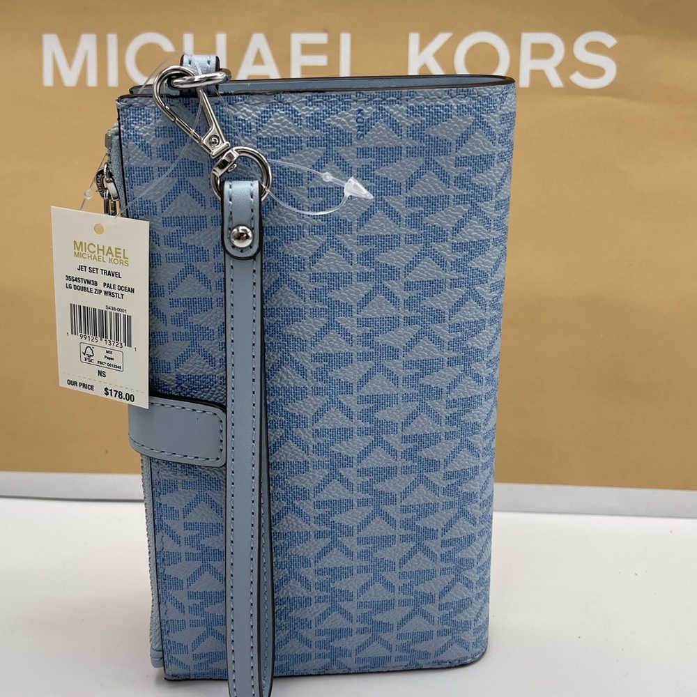 MICHAEL KORS JST Lg Double Zip Signature Logo Wristlet Wallet
Pale Ocean 
NWT - Picture 3 of 16